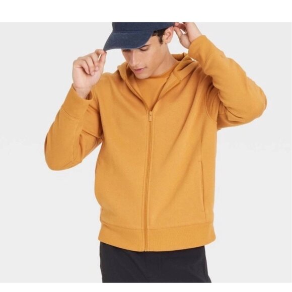 NWT All In Motion Men XL Brown Cotton Fleece Full Zip Hooded Sweatshirt Pockets - Picture 1 of 12